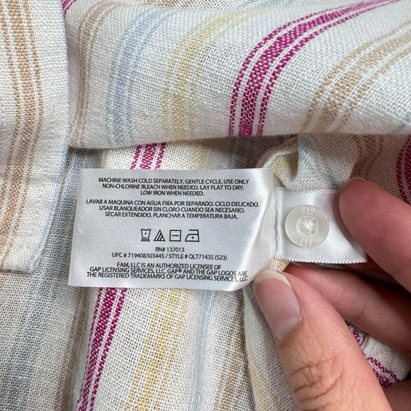 Gap Women Linen Blend Button Down Shirt Boyfriend Blouse Sz M Multicolor Stripes - Picture 10 of 14